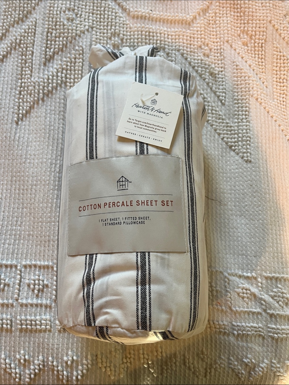 Hearth & Hand Striped Cotton Percale Sheet Set - Twin Grey Stripe
